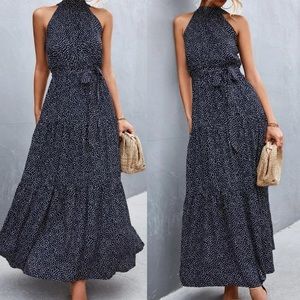 Floral print belted maxi dress